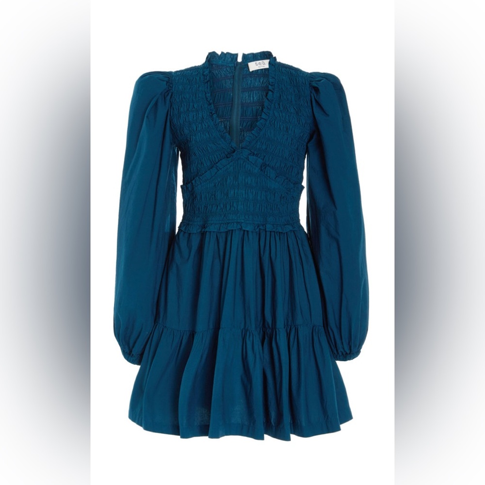 Sea NY Women's Blue Gaia Smocked Cotton Mini Dress